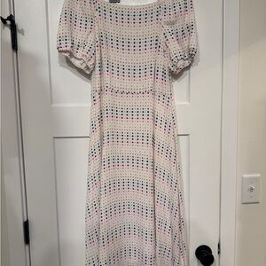 Elegant Polka Dot Dress - White with Multicolor Accents